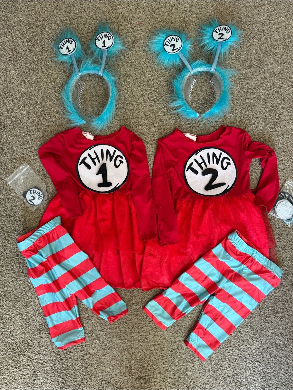 Dr. Seuss Thing 1 & Thing 2 Red and Aqua Kids double Costume Set